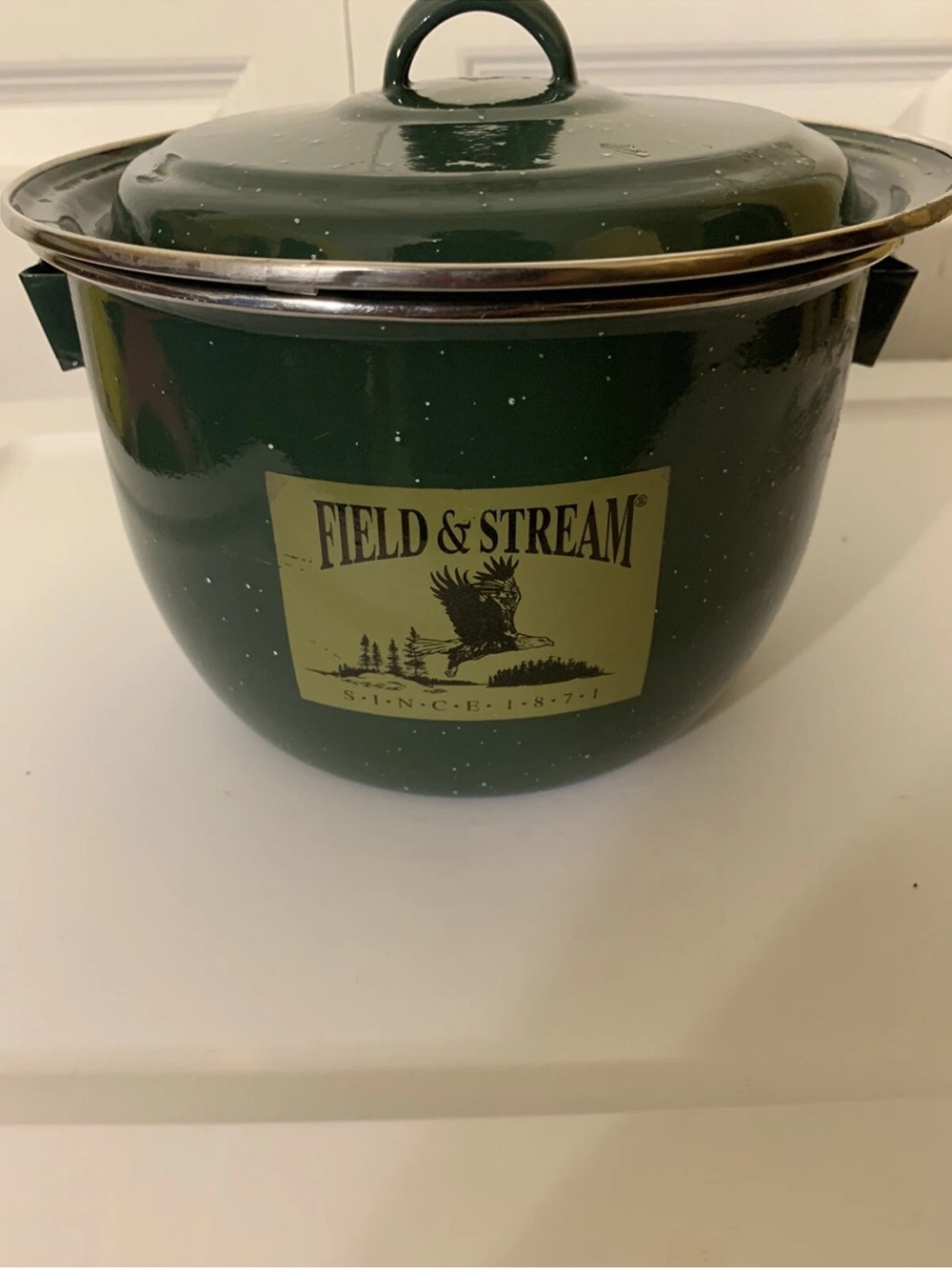 Field & Stream Green Enamelware Metal Kettle Pot No Handle Dishwasher Safe